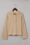 Khaki Casual Button Solid Patchwork Trim Hoodie