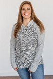 Plus Leopard Contrast Hood Long Sleeve Hoodie