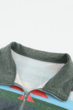 Aztec Print Atop Sage Green Pullover Sweatshirt