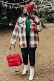 White Plaid Print Flap Pockets Plus Size Jacket