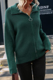 Plain Stand Collar Open Zipper Knit Cardigans