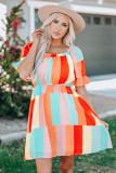 Multicolor Color Block Ruffled Elastic Waist Mini Dress