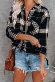 Black Plaid Button Blouse