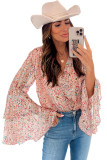Pink Tiered Ruffled Bell Sleeve Floral Bodysuit