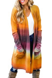 Yellow Gradient Tie-dye Open Front Mid-length Cardigan