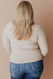 Apricot Lace Splicing Ribbed Long Sleeve Plus Size Top