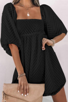 Black Square Neck Puff Sleeve Babydoll Mini Dress