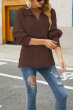 V Neck Turndown Collar Long Sleeve Sweater