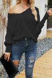V Neck Long Sleeve Cable Knit Sweater