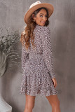 Leopard V Neck Long Sleeve Tie Waist Mini Dress