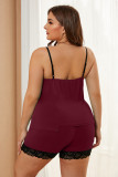 Wine Plus Size Pajamas Set with Lace Trim
