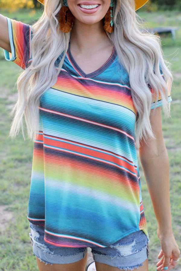 Multicolor Serape V-Neck T Shirt