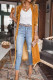 Yellow Velvet Open Front Pocketed Long Cardigan