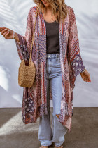 Pink Geometric Print Open Front Kimono