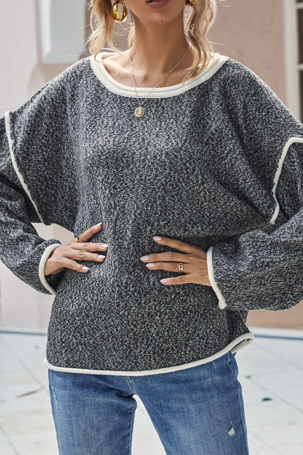 Plain Loose Fit Patchwork Knitting Sweater