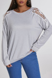 Plain Lace Patckwork Sleeve Plus Size Top