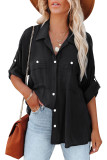 Black Solid Pocket Long Sleeve Button-up Shirt