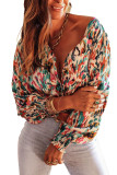 Multicolor V Neck Abstract Print Long Sleeve Shirt