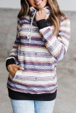 Tribal Pattern Pocket High Neck Pullover Hoodie