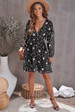 Black V Neck Star Pattern Tunic Dress