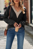 V Neck Crochet Plain Long Sleeve Top
