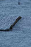 Blue Heathered Turn-down Collar Pullover Sweatshirt