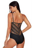 Black Crochet Lace Halter Straps One-piece Swimsuit