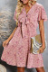 Pink Floral Print Tie Knot Ruffled Short Sleeve Mini Dress