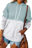 Light Green Dip-Dye Colorblock Drawstring Hoodie with Pockets
