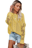 Yellow Crochet Lace Pointelle Knit Sweater