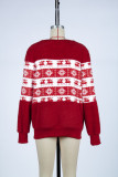 Red Xmas Print Patchwork Fleece Pullover