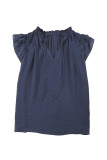 Blue Tiered Ruffled Drawstring V Neck Top