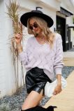 Plain Crochet Knit V Neck Pullover Sweaters