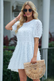 White Eyelash Chiffon Bubble Sleeve Mini Dresses