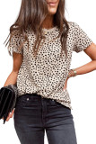 Apricot Cheetah Print O-neck Short Sleeve T Shirt