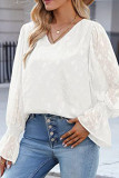 V Neck Lace Sheer Flare Sleeves Blouse