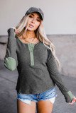 Contrast Elbow Patch Gray Long Sleeve Top