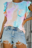 Multicolor Tie-dye Ruffled Cap Sleeve T-shirt