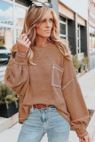 Grey Contrast Stitching Waffle Knit Top