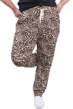 Leopard Print Ripped Drawstring Mid Waist Plus Size Pants