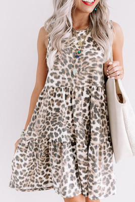 Leopard Print Layered Ruffled Sleeveless Mini Dress
