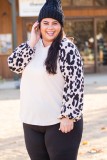 Leopard Puff Sleeve Splicing Plus Size Top