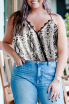 Plus Size Snakeskin Lace Splicing Spaghetti Strap Tank Top