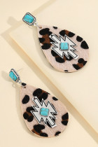 Hairy Leopard with Alloy Geometric Earrings MOQ 5pcs