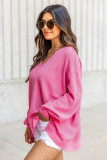 Rose Textured V Neck Drop Shoulder Loose Top