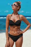 Black Halter Twist Waffle Bikini