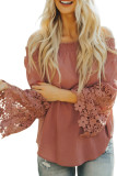Orange Off Shoulder Crochet Hem Top