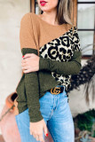 Multicolor Leopard Color Block Long Sleeve Knit Top