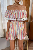Striped Print Fringed One-shoulder Rompers Unishe Wholesale