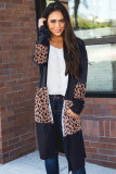 Black Leopard Splicing Colorblock Cardigan